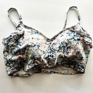 Kona Sol Blue Pink Snake Skin Relief Women's Bathing Suit V Neck Bikini Top L